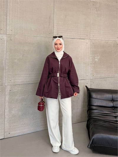 DURU KEMERLİ CEKET BORDO