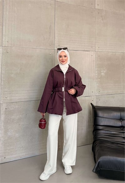 DURU KEMERLİ CEKET BORDO