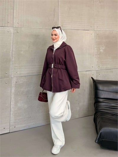 DURU KEMERLİ CEKET BORDO