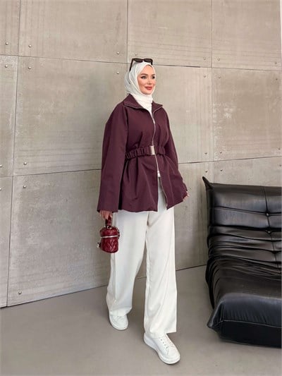 DURU KEMERLİ CEKET BORDO
