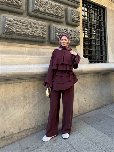 Flow Kat Kat Detaylı Takım | Bordo