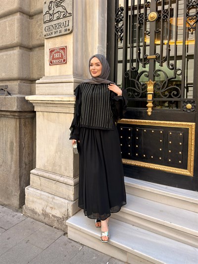Gizia Şifon Etekli Takım | Siyah
