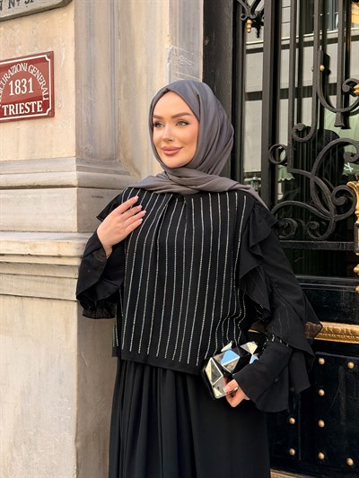 Gizia Şifon Etekli Takım | Siyah