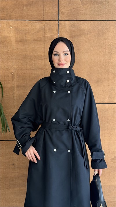 NUDY SEYYAR KUŞAKLI TRENC SİYAH
