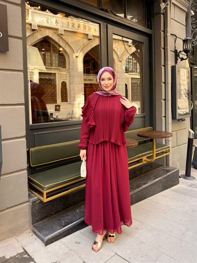 Pilise Detaylı Pera Takım | Bordo