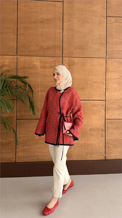 ROOS TASARIM CEKET BROŞ HEDİYELİ KIRMIZI