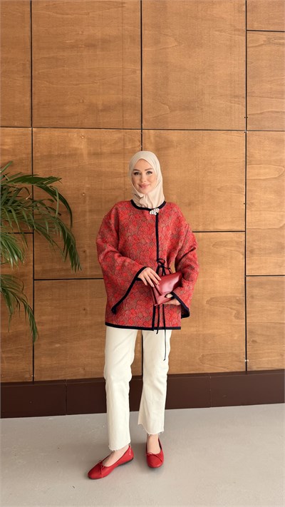 ROOS TASARIM CEKET BROŞ HEDİYELİ KIRMIZI