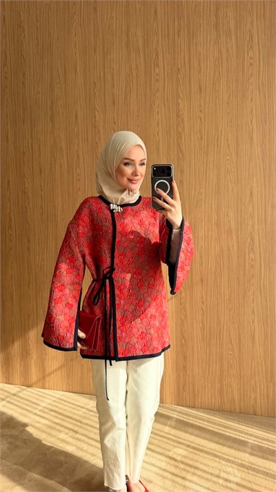ROOS TASARIM CEKET BROŞ HEDİYELİ KIRMIZI