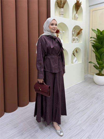 Sorelle Taşlı Kot Takım Bordo