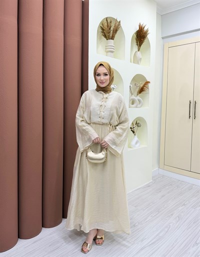 Vela Bağlama Detaylı Elbise Sarı