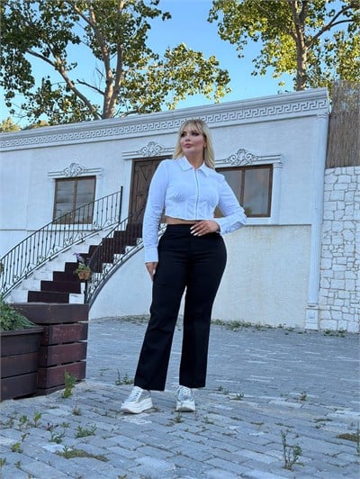 İKM BUTİK Büyük Beden Boru Paça Siyah Kot