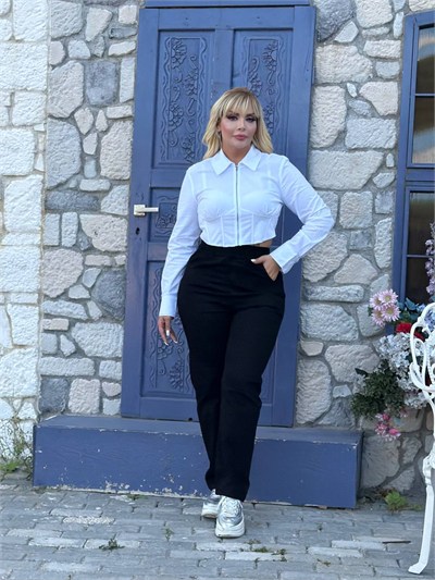 İKM BUTİK Büyük Beden Cepli Boru Paça siyah