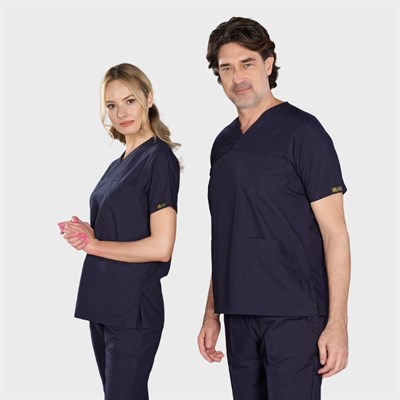 Lacivert Klasik Doktor Hemşire Medikal Scrubs Takım Terikoton Kumaş