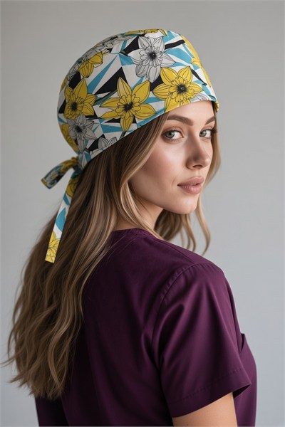 Sarı Zambak Desenli Bone (Cotton Likra Kumaş)