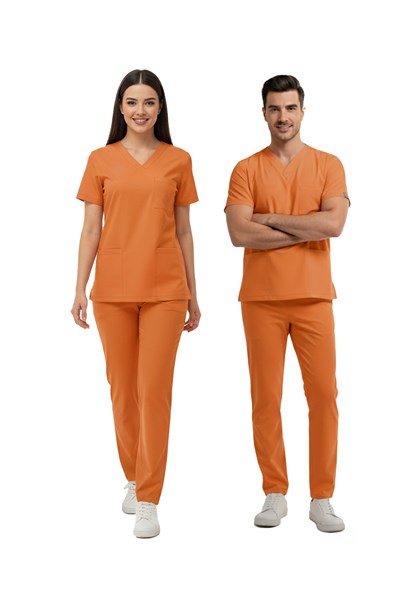 Orange Ochre Dr. Greys Doktor Hemşire Medikal Scrubs Takım Lüks Likralı Kumaş