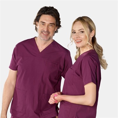 Mürdüm Klasik Doktor Hemşire Medikal Scrubs Takım Terikoton Kumaş
