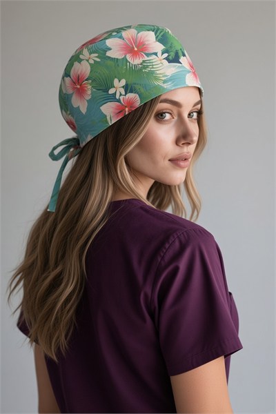 Yeşil Zambak Desenli Bone (Cotton Likra Kumaş)
