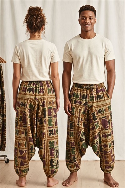 Unisex Etnik Desenli Cepli Şalvar