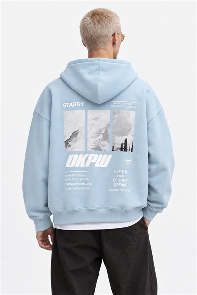 BOXY FİT OVERSİZE KAPŞONLU SWEATSHİRT BEBE MAVİ