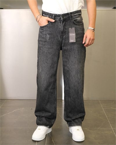 SİYAH YIKAMA EFEKTLİ TIRNAKLI EXTRA BAGGY JEANS