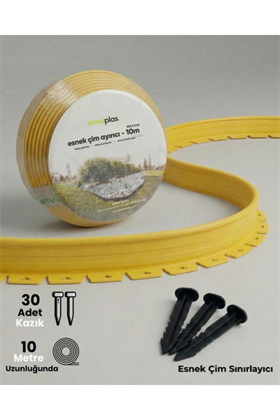 Pratik Garden EnvaPlas 10 M Ambalajlı Sarı Esnek Çim Ayırıcı Çim Sınırlayıcı Taş Toprak Ayırıcı