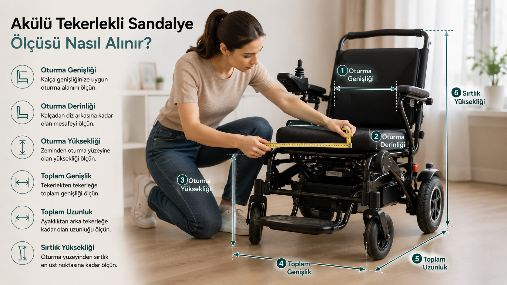 Akülü tekerlekli sandalye ölçüsü nasıl alınır?