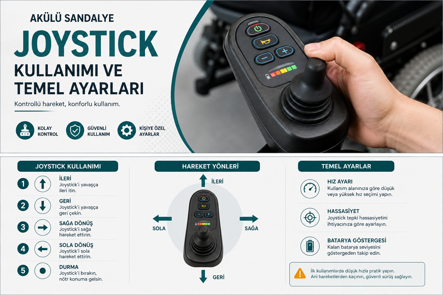 Akülü sandalye joystick kullanımı ve temel ayarları