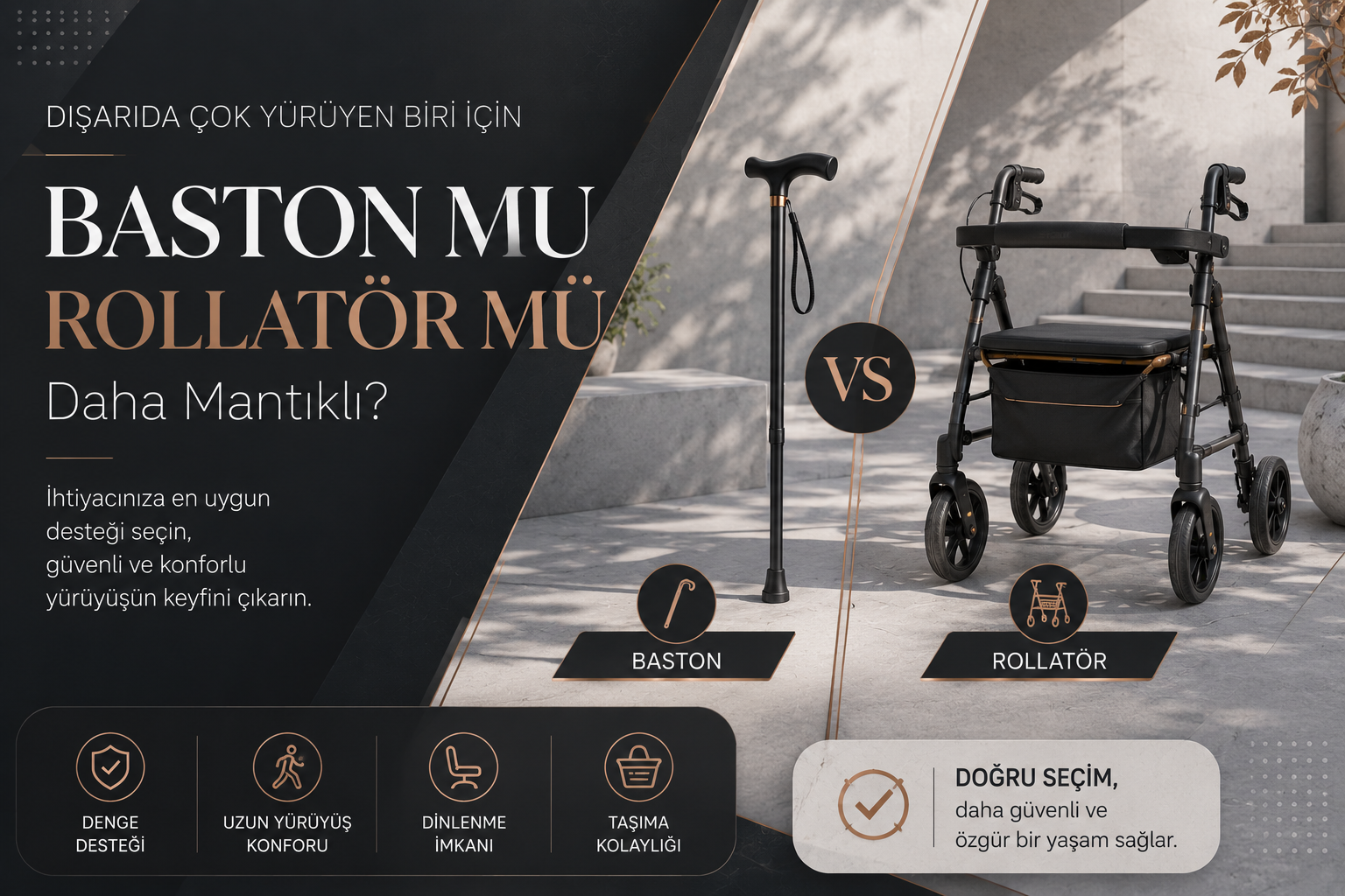 Dışarıda Çok Yürüyen Biri İçin Baston mu Rollatör mü Daha Mantıklı?