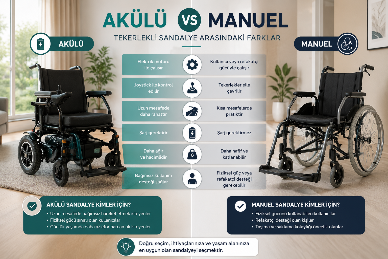 Akülü ve Manuel Tekerlekli Sandalye Arasındaki Farklar