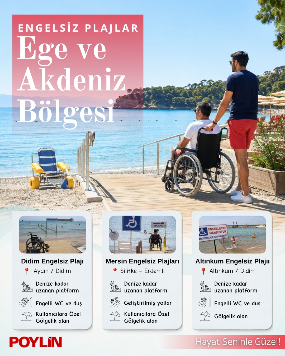 Ege ve Akdeniz Bölgesi engelsiz plajlar Didim Mersin Altınkum örnekleri