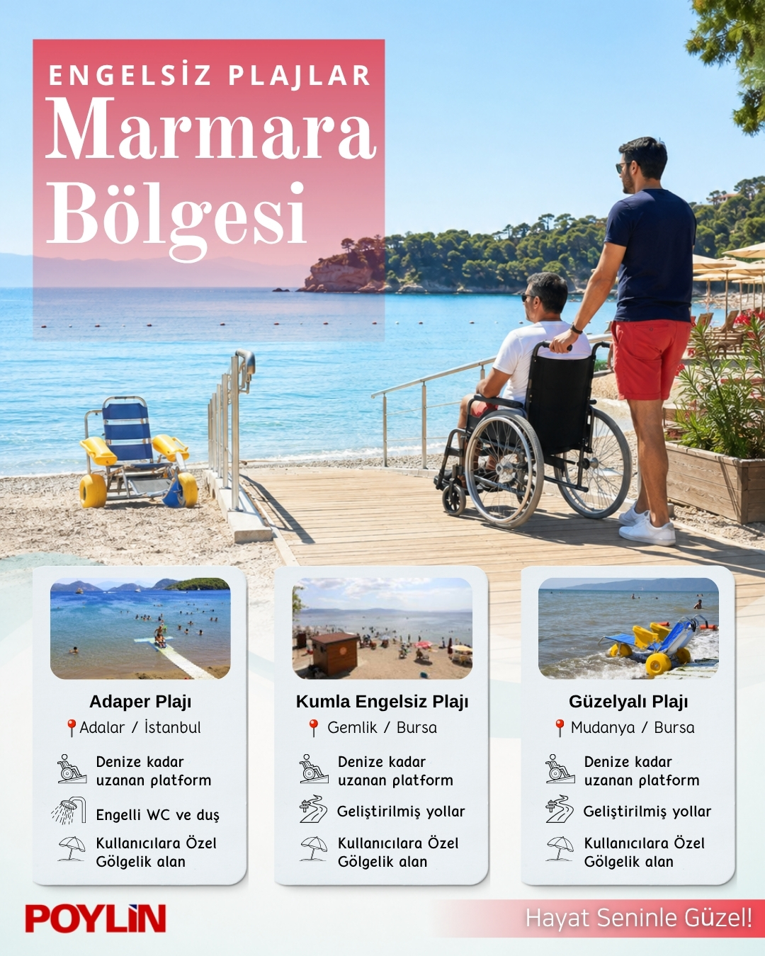 Marmara Bölgesi engelsiz plajlar Adalar Gemlik Mudanya örnekleri
