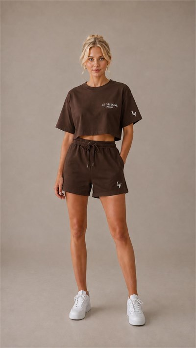 kahverengi şort t short takım 