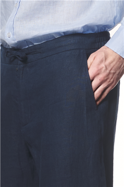 %100 Keten Beli Lastikli Pantolon