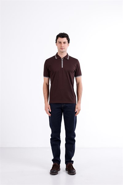 Regular Fermuarlı Polo Yaka T-Shirt