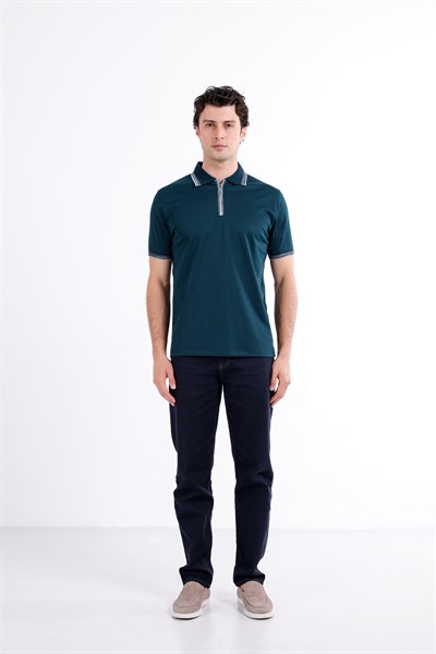 Regular Fermuarlı Polo Yaka T-Shirt