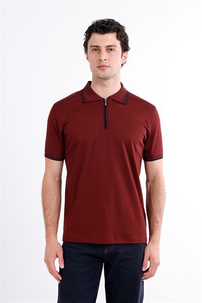 Regular Fermuarlı Polo Yaka T-Shirt