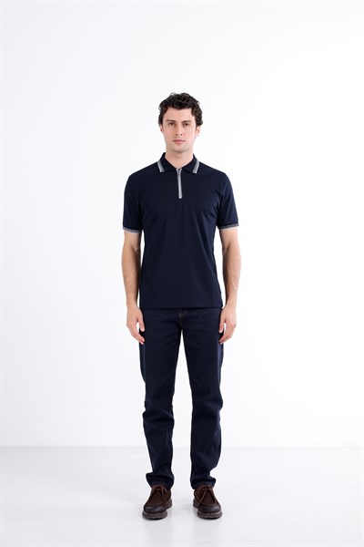 Regular Fermuarlı Polo Yaka T-Shirt