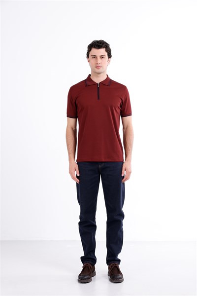 Regular Fermuarlı Polo Yaka T-Shirt