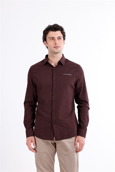 Regular Fit Nakış Detaylı %100 Keten Gömlek