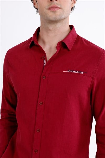 Regular Fit Nakış Detaylı %100 Keten Gömlek