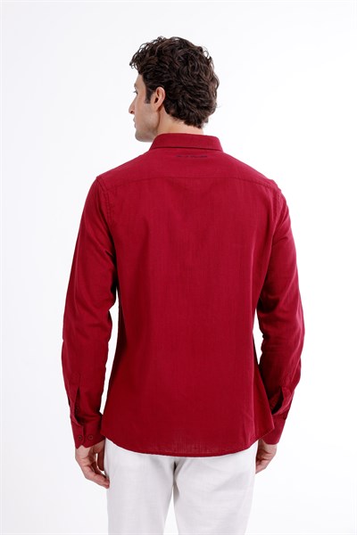 Regular Fit Nakış Detaylı %100 Keten Gömlek