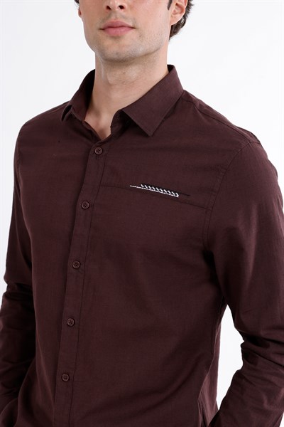 Regular Fit Nakış Detaylı %100 Keten Gömlek