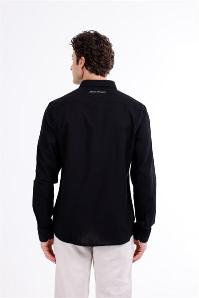 Regular Fit Nakış Detaylı %100 Keten Gömlek