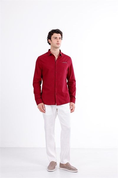 Regular Fit Nakış Detaylı %100 Keten Gömlek
