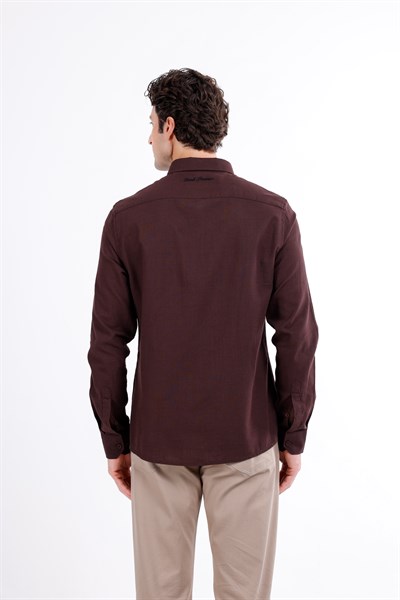 Regular Fit Nakış Detaylı %100 Keten Gömlek