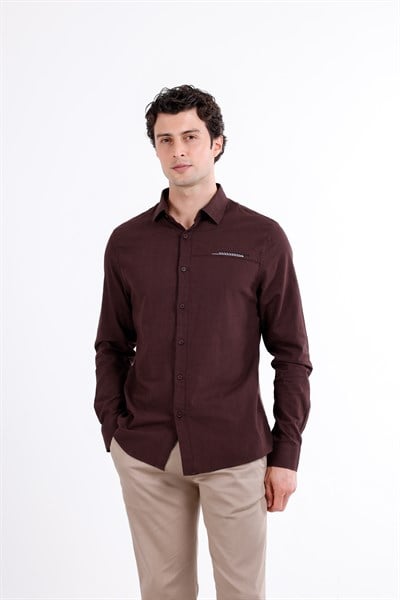 Regular Fit Nakış Detaylı %100 Keten Gömlek