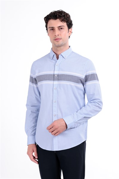 Regular Fit Uzun Kollu Çizgi Detaylı Gömlek