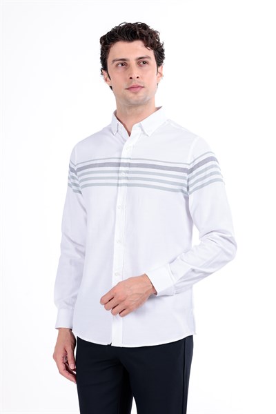 Regular Fit Uzun Kollu Çizgi Detaylı Gömlek