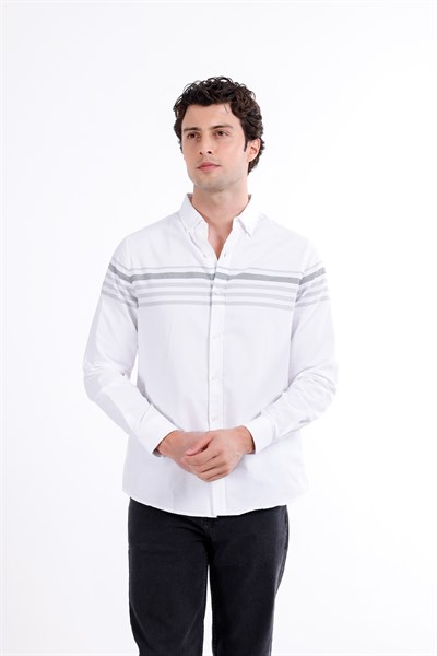 Regular Fit Uzun Kollu Çizgi Detaylı Gömlek