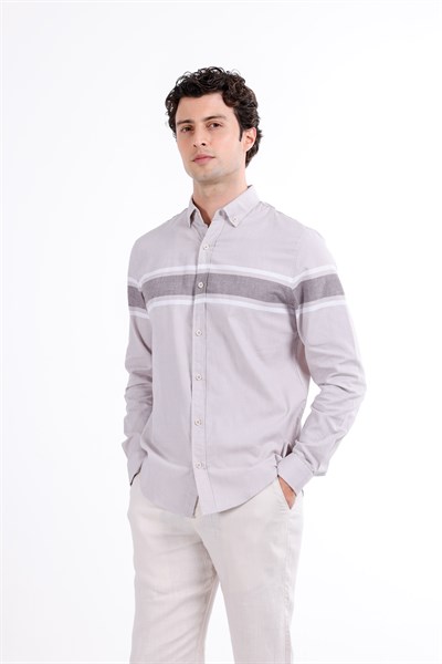 Regular Fit Uzun Kollu Çizgi Detaylı Gömlek